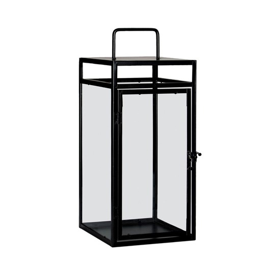 Farol de metal y vidrio negro, 20 x 20 x 46 cm