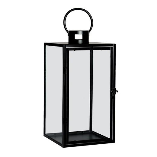 Lampion z metalu i czarnego szkła, 22 x 22 x 54 cm