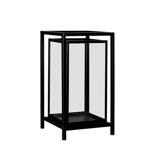 Farol de metal y vidrio negro, 23 x 23 x 41 cm