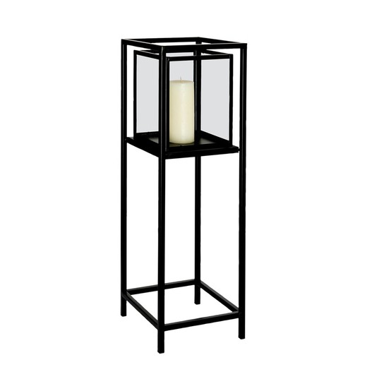 Metal and black glass lantern, 23 x 23 x 71.5 cm