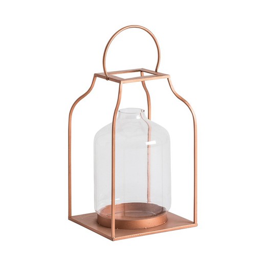 Glass and Copper Steel Lantern, 33x33x52cm