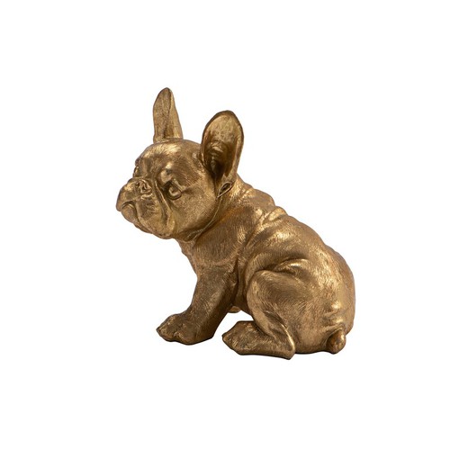 Figura S do Bulldog Francês com acabamento em Folha de Ouro dourada, 22x18x25cm
