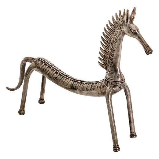 Estatueta de cavalo de bronze banhado a prata, 36x9x27cm