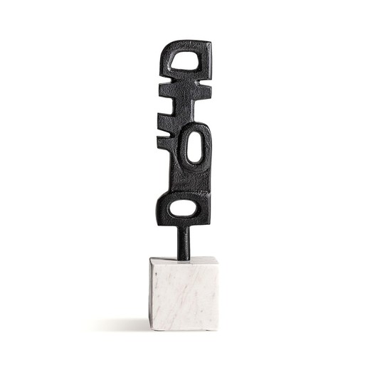 Decoratief figuur in aluminium en marmer in zwart en wit, 8 x 8 x 34 cm | Davet