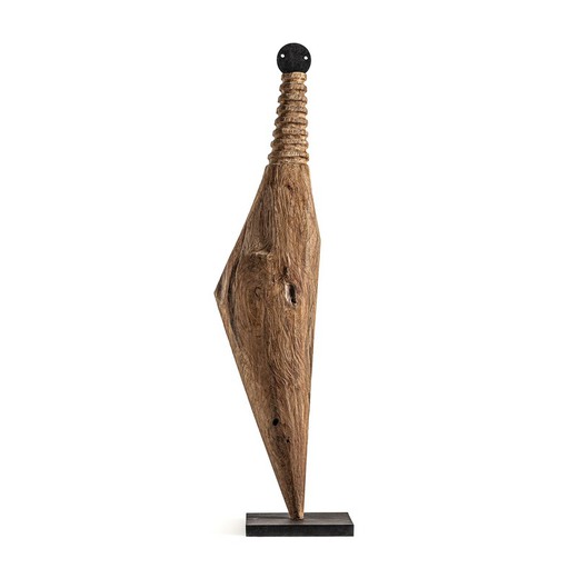 Figura decorativa étnica em madeira de mangueira e ferro em natural, 44 x 30 x 118 cm | Tlahuicas