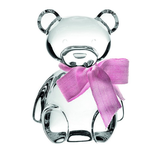 Figura decorativa Orso di cristallo e fiocco rosa, Ø 4,9 x 10 cm | orsacchiotto di peluche