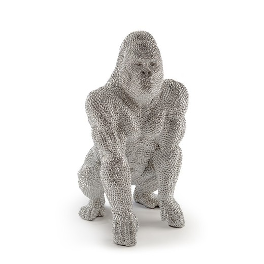 Gorilla L Zilveren figuur, 45x47x78cm