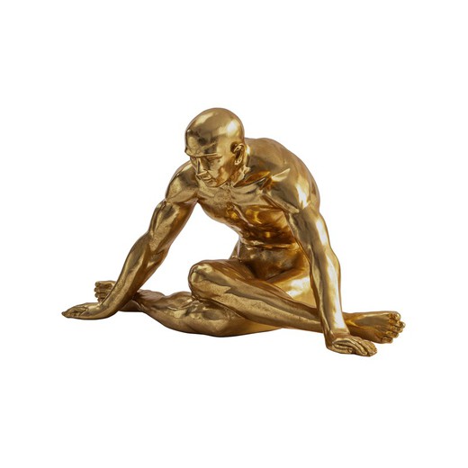 Menselijke figuur die yoga doet L afgewerkt in bladgoud, 82x41x48cm