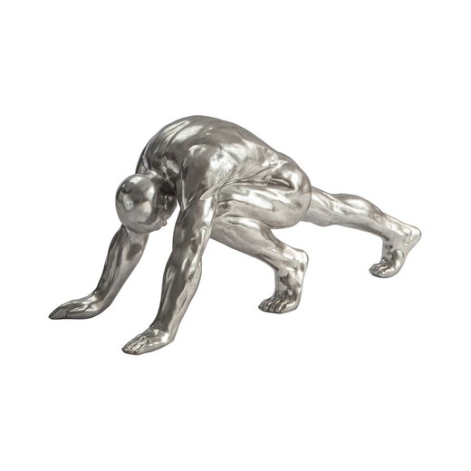 Figura umana L rifinita in foglia argentata, 92x36x42cm