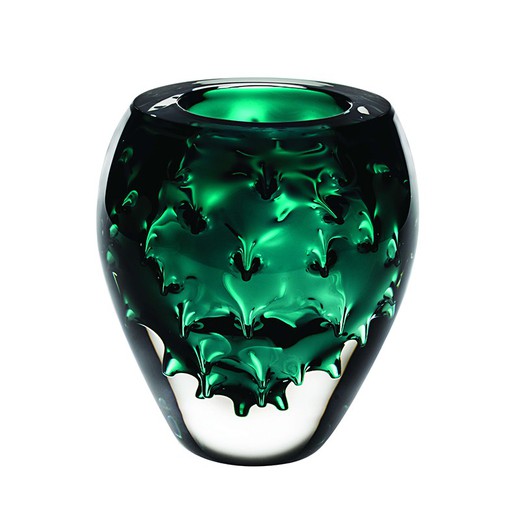 Vase en cristal et verre aigue-marine, Ø 16,5 x 18 cm | graviola