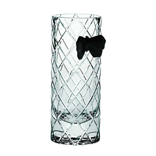 Przezroczysty i czarny wazon z kryształu i szkła, Ø 8 x 20 cm | Czarny papillon