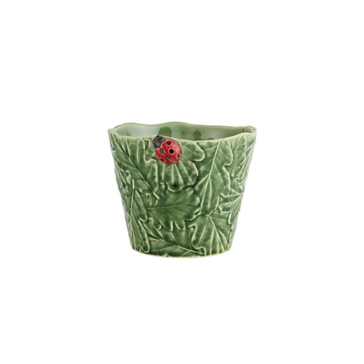 Faience vaas in groen, 15,5 x 14,1 x 12 cm | Insectentuin