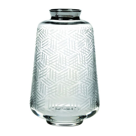 Vase aus transparentem und versilbertem Glas und Platin L, Ø 15,5 x 25 cm | Pott