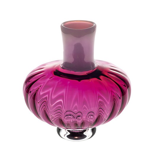 Vase S aus Kristall und rosafarbenem Glas, Ø 22 x 23 cm | caneleto
