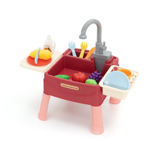 Lavello per bambini in polietilene rosso e beige, 45x26x39 cm | Bacino Di Lavaggio
