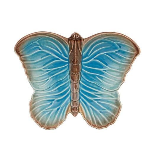 Blauw aardewerken fruitschaal, 41 x 33 x 16,5 cm | Bewolkte vlinders