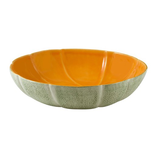 Earthenware fruit bowl in green and orange, Ø 34 x 8.7 cm | Melon