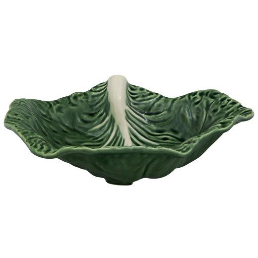 Tall green earthenware platter, 35 x 25 x 11 cm | Cabbage