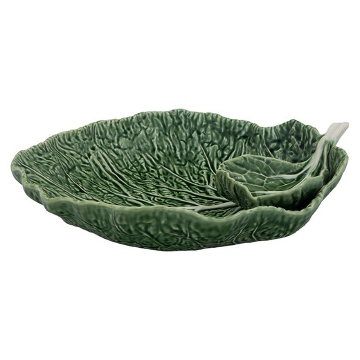 Green earthenware platter with L bowl, 34 x 29 x 10 cm | Cabbage