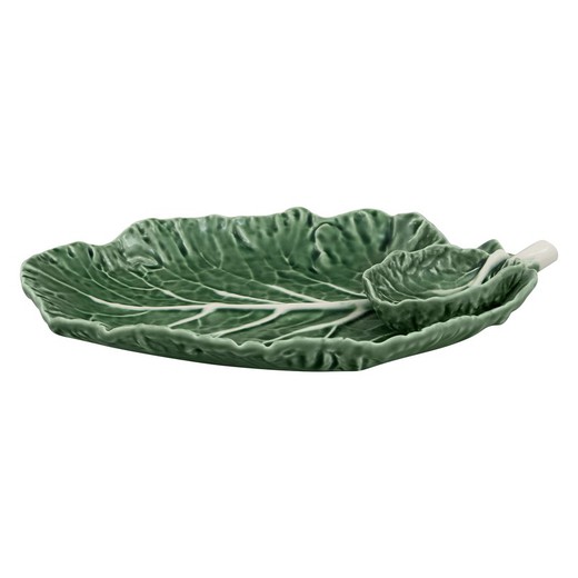 Dish with green earthenware bowl S, 28 x 20 x 5 cm | Cabbage