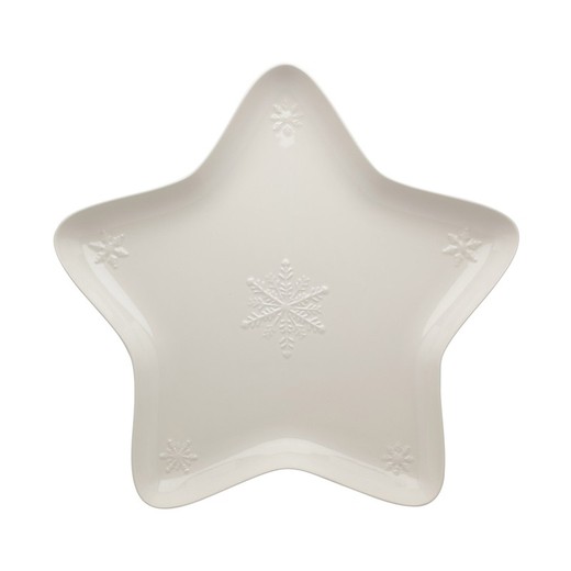 White stoneware platter, 45 x 45 x 3.5 cm | Snowflakes