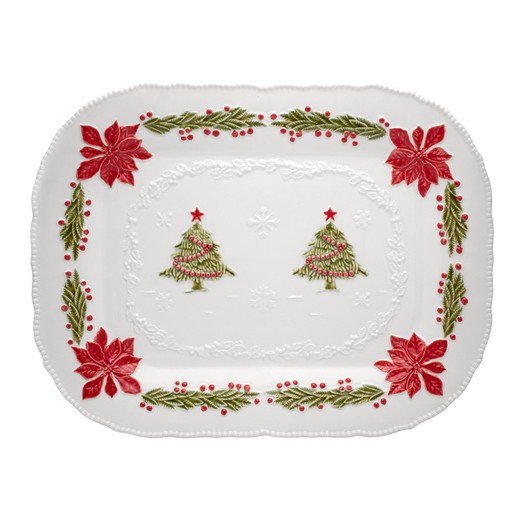 White and multicoloured earthenware platter, 47.5 x 36.5 x 4 cm | Christmas