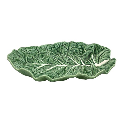 Faience platter in green, 37 x 33 x 6 cm | Cabbage