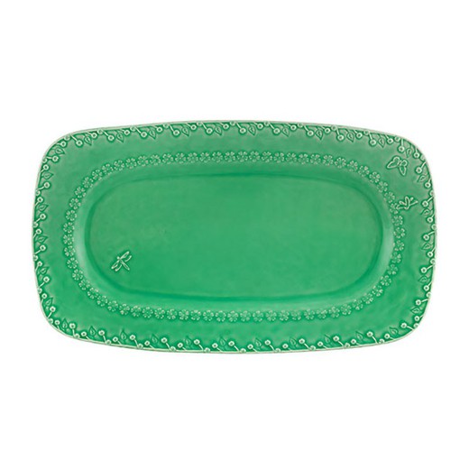 Green earthenware platter, 45.3 x 25.9 x 4.1 cm | Flora