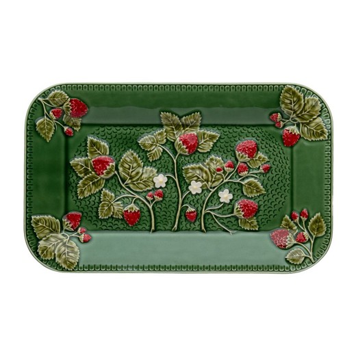 Green and red earthenware platter, 34 x 21 x 3 cm | Strawberries