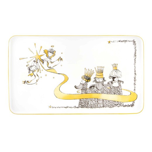 Λευκό και χρυσό πορσελάνινο πιάτο, 34,6 x 20,2 x 1,8 cm | κυνηγώντας αστέρια