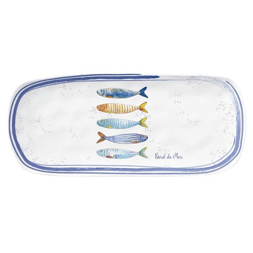 Bandeja de porcelana azul e branca, 40 x 17,5 cm | Borde de Mer