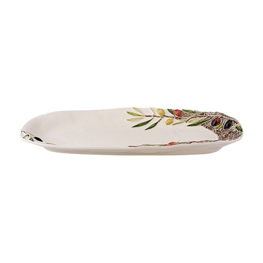 Large off-white earthenware serving dish, 40.5 x 16 x 4.2 cm | Olival