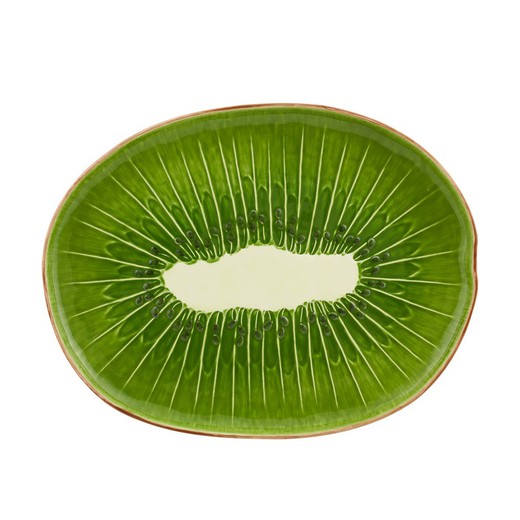 Fuente Kiwi de loza en verde y marrón, 40,2 x 31,1 x 3,5 cm | Frutas Tropicales