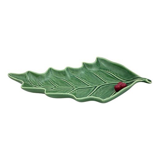 Faience L platter in green and red, 36 x 20 x 3.5 cm | Holly