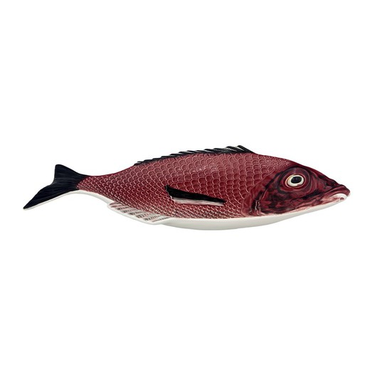 Plat M en faïence grenat et blanche, 42 x 22 x 4,5 cm | Poisson