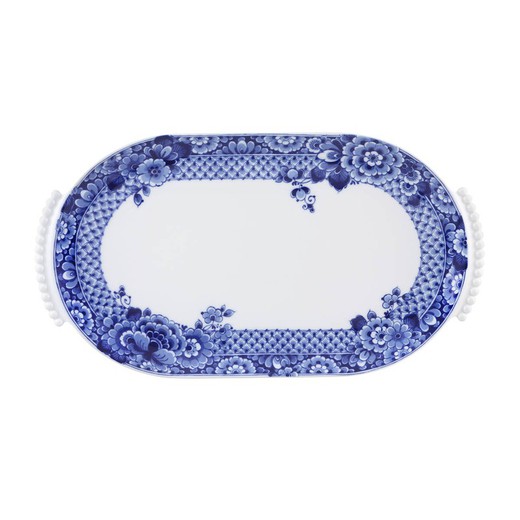 Fuente oval grande de porcelana en blanco y azul, 42,7 x 23,6 x 3,5 cm | Blue Ming