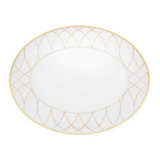 Grande piatto ovale in porcellana bianco e oro, 41,6 x 32,3 x 2,9 cm | terrazza