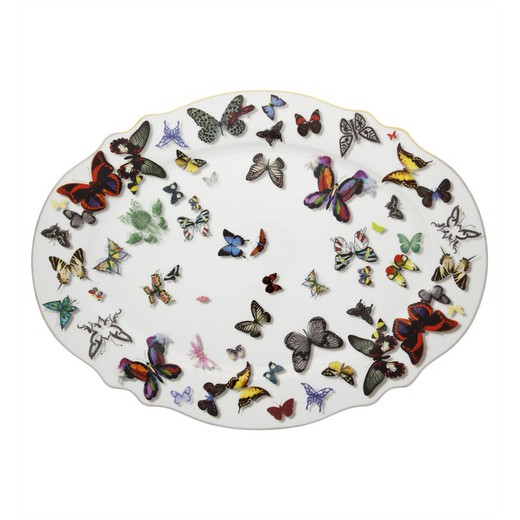 Wielokolorowe porcelanowe naczynie owalne L, 40,6 x 30,3 x 3,3 cm | parada motyli