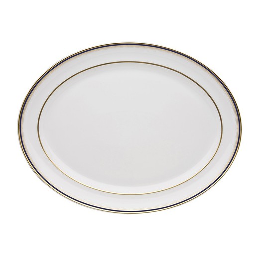 Plat moyen ovale en porcelaine blanc, bleu et or, 35 x 27,3 x 3,5 cm | cambridge