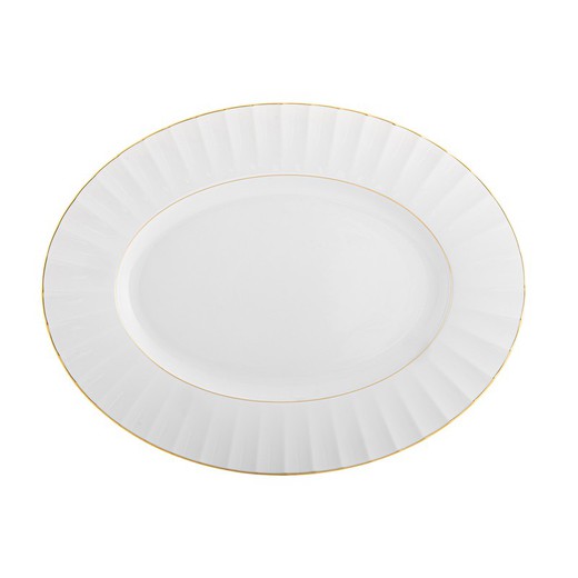 Medium oval porcelain platter in white and gold, 36 x 28 x 3 cm | 200 Years