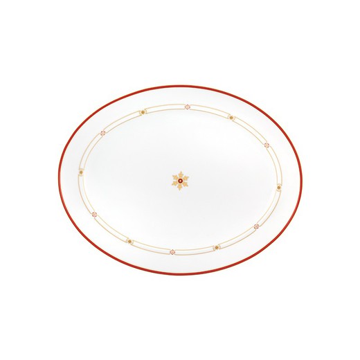 Travessa pequena oval em porcelana branca e vermelha, 35 x 37,3 x 3,5 cm | A Estela