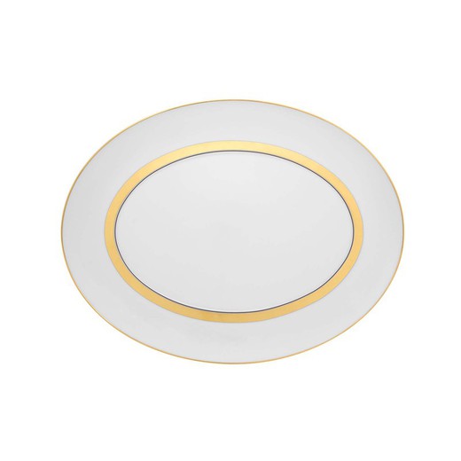 Small Oval Porcelain Platter Domo Gold, 34.7x26.5x2.8 cm