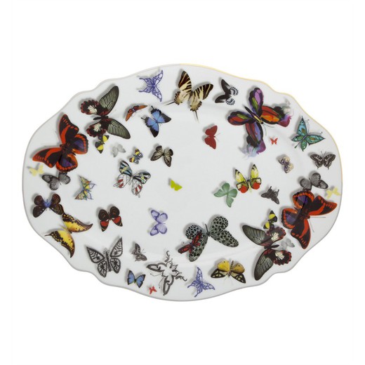 Prato oval S em porcelana multicolorida, 31,7 x 23,4 x 3,2 cm | desfile de borboletas