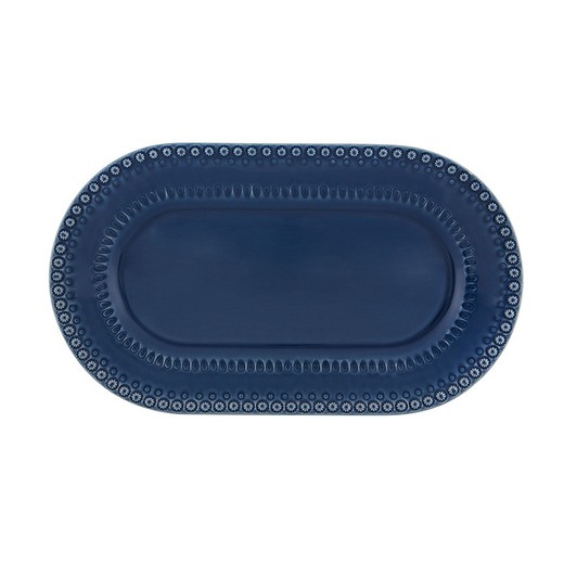 Oval earthenware dish in blue, 45 x 26.5 x 3.5 cm | Fantasy