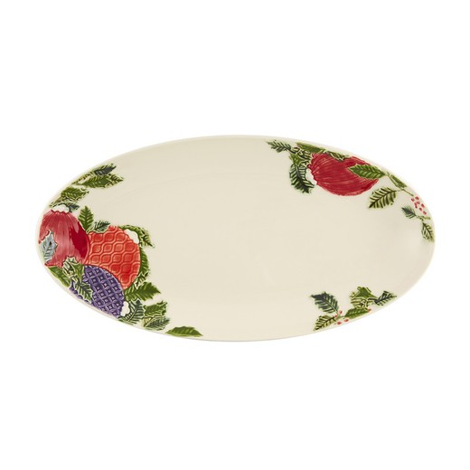 Oval faience dish in beige and multicolor, 46.1 x 24.5 x 4.7 cm | Christmas ornaments