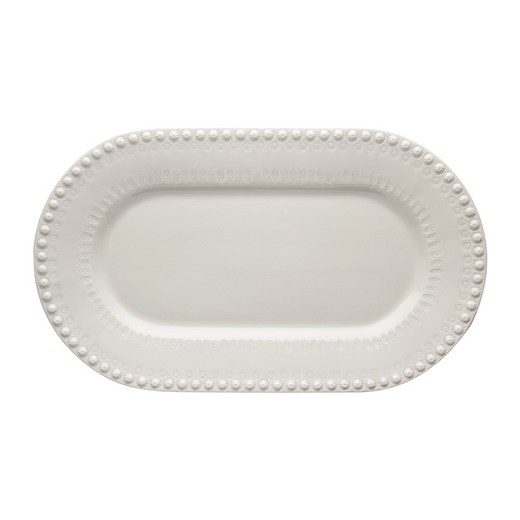 Oval dish made of light grey earthenware, 45 x 26.5 x 3.5 cm | Fantasy