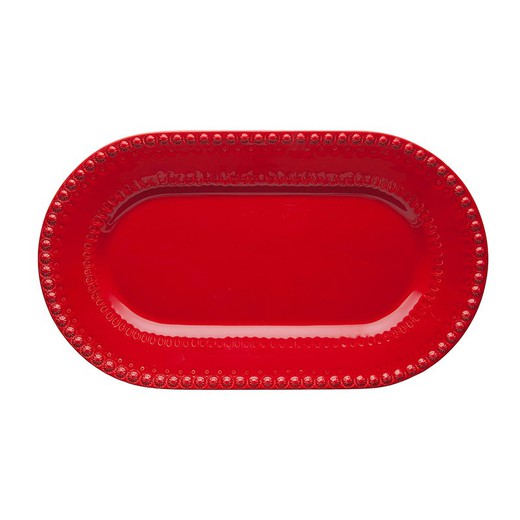 Ovale faience schaal in rood, 45 x 26,5 x 3,5 cm | Modieus