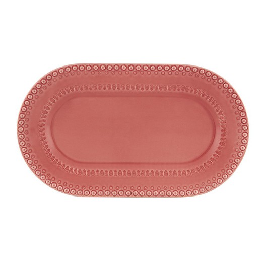 Ovale faience schaal in roze, 45 x 26,5 x 3,5 cm | Modieus