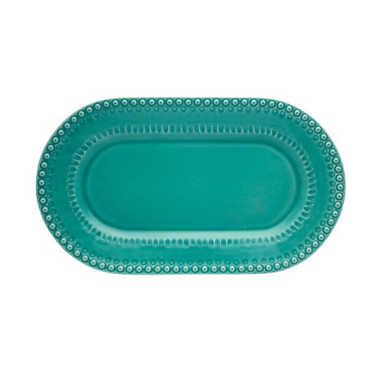 Oval dish made of turquoise earthenware, 45 x 26.5 x 3.5 cm | Fantasy