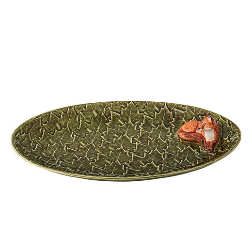 Grand plat ovale en faïence verte, 40 x 25,4 x 7,5 cm | Gudrum